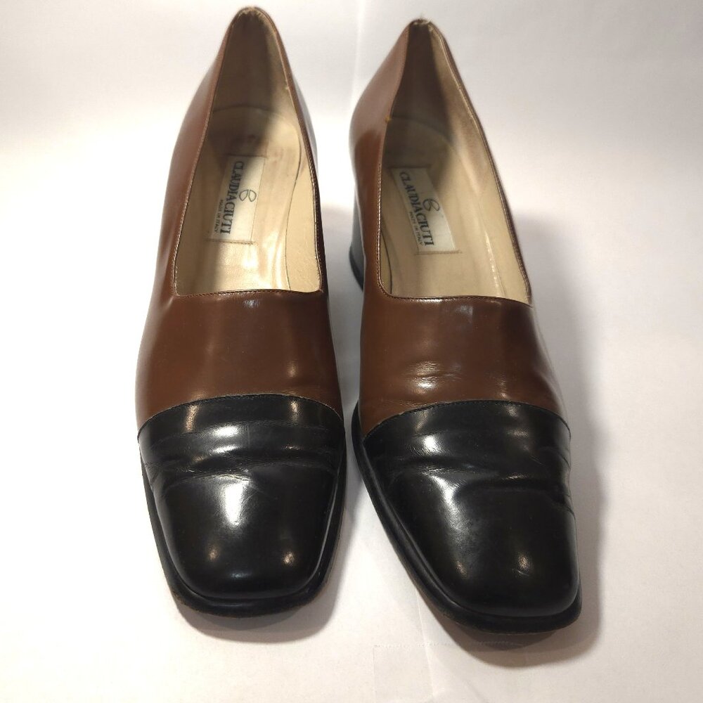 Dress Shoes CLAUDIA CIUTI Brown Leather Women's Pump Size 10 Square Chunky Heel